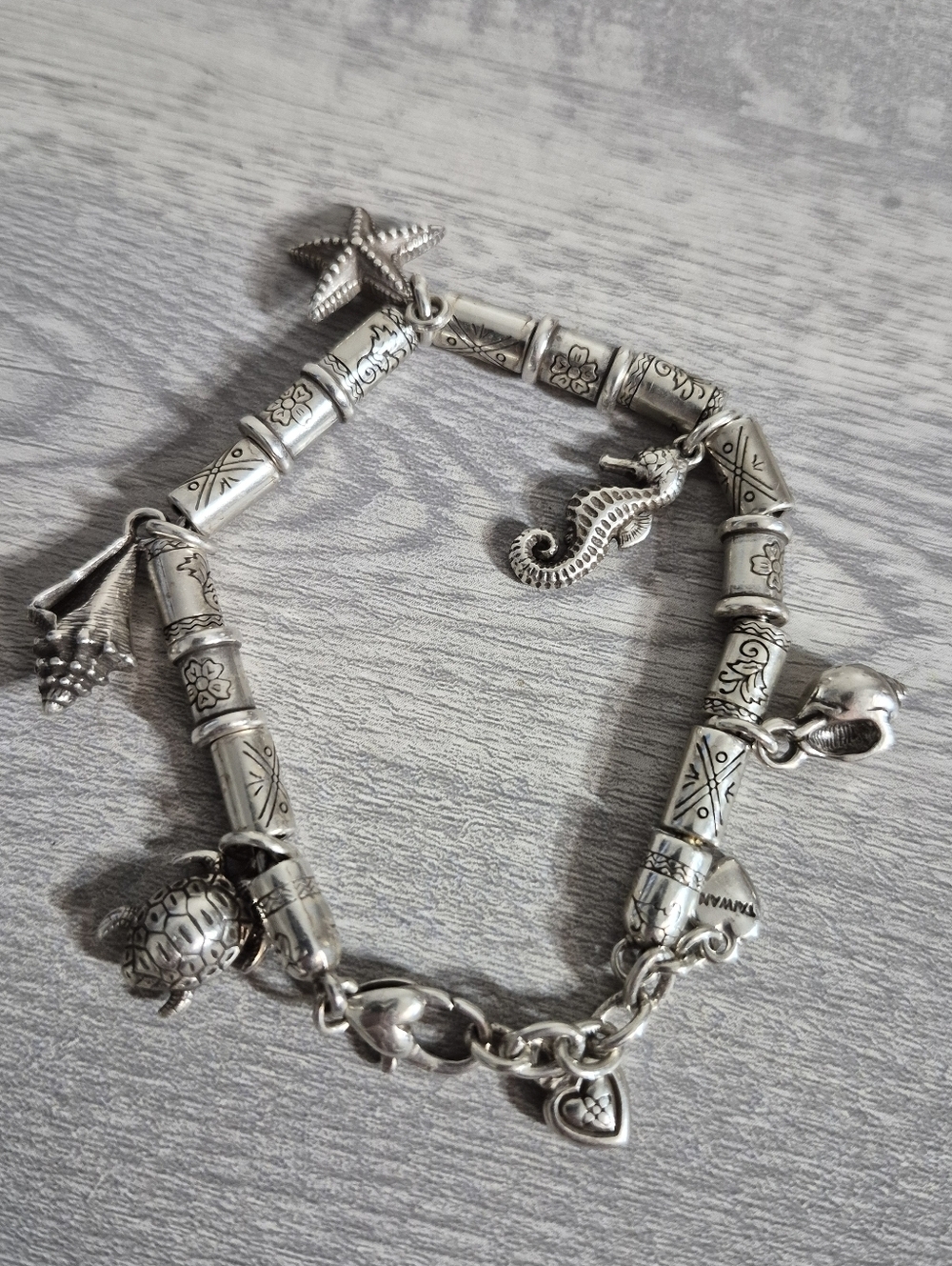 Brighton Link Silver Sea Shells Turtle Seahorse Starfish Tropical Charm Bracelet